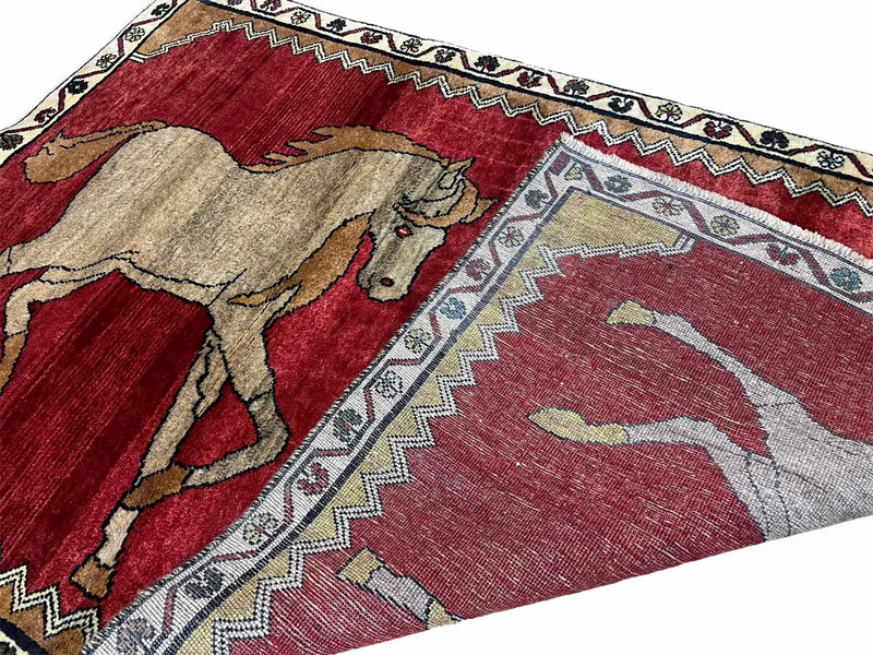 4 X 6 Handmade Hand-Knotted New Vintage Rug Wool Horses Red Organic Dyes Tribal by Jewel Rugs