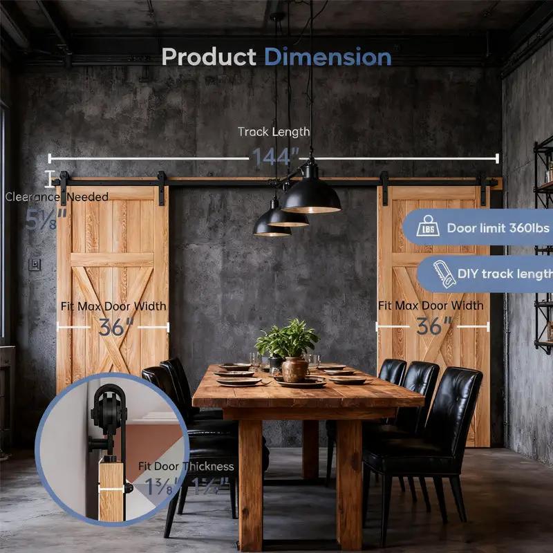 12FT Wood Double Sliding Barn Door Hardware by HouseOfZazla