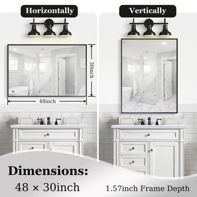 Rectangular Bathroom Mirror Square Angle Metal Frame Wall Mounted Hanging Plates Wall Mount Mirror For Bathroom (Horizontal & Vertical)