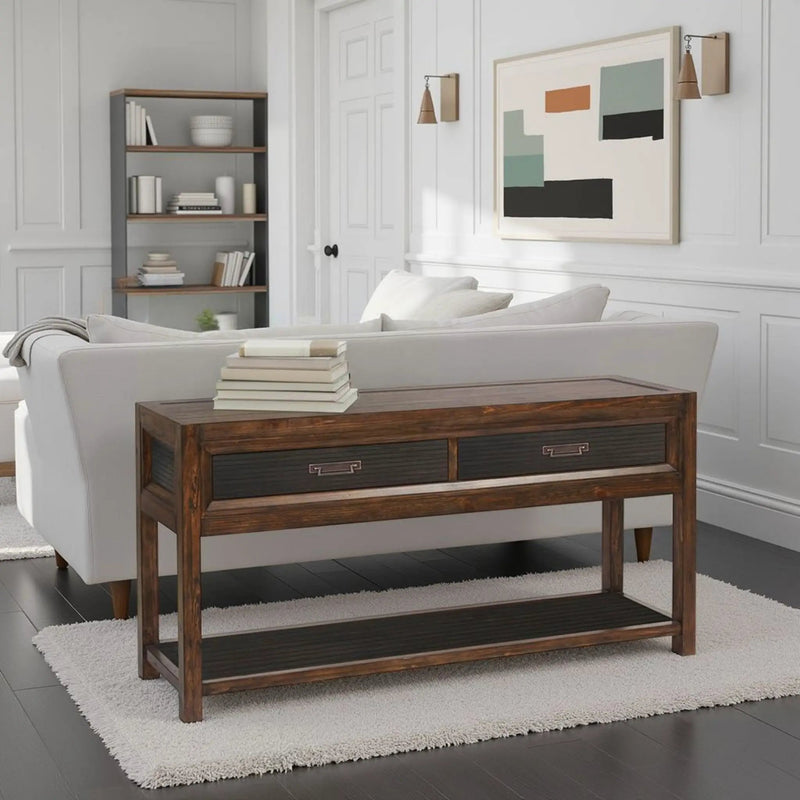 2 Drawer Sofa Table, 2 Tone - Brown by HouseOfZazla