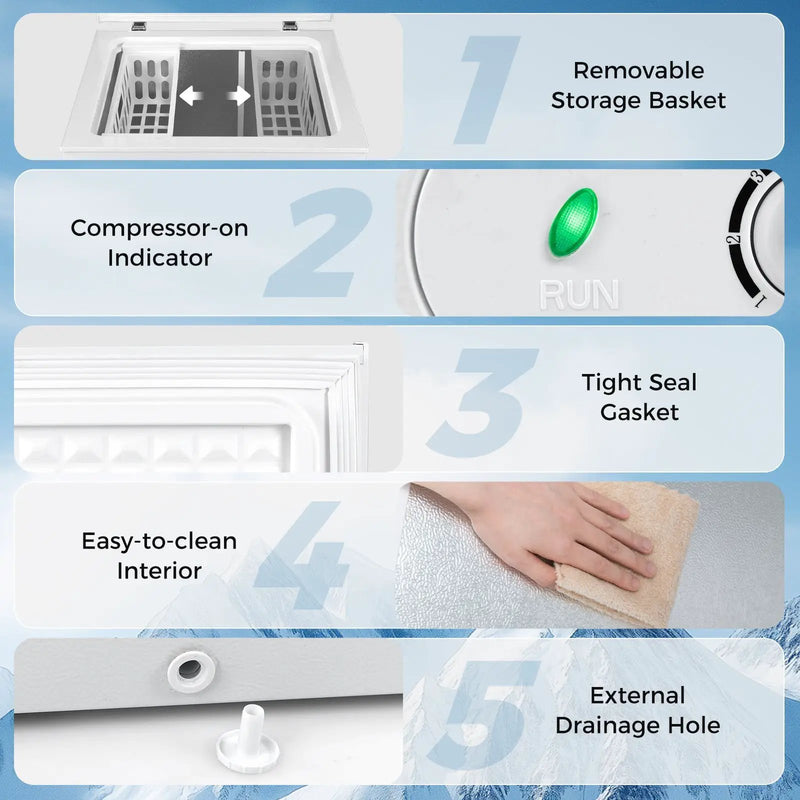 141 L/5 Cu.Ft Compact Chest Freezer with 7-Gear Adjustable Temperature-White by DirectDeals