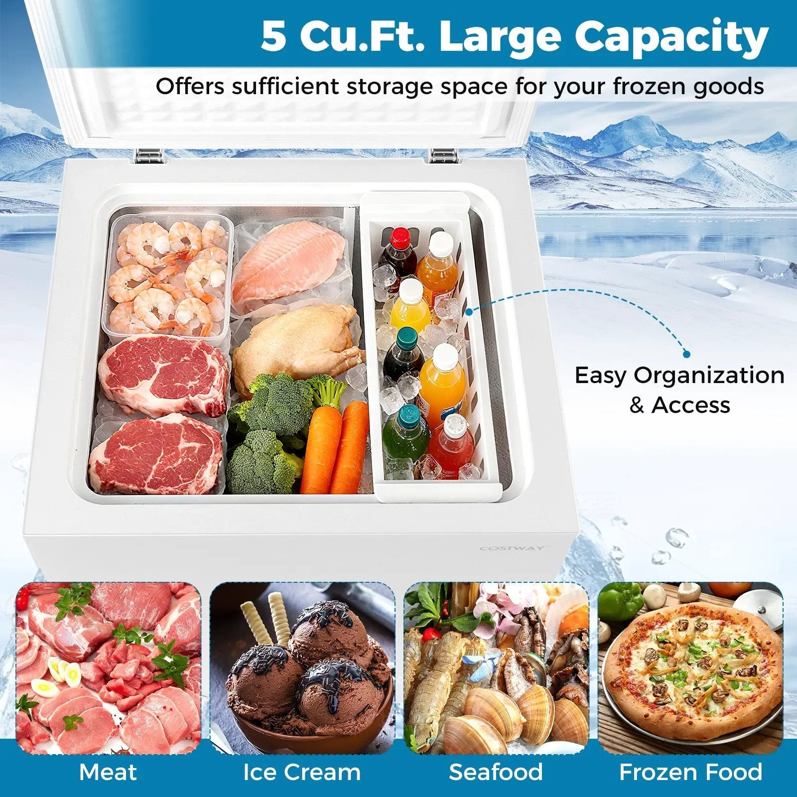 141 L/5 Cu.Ft Compact Chest Freezer with 7-Gear Adjustable Temperature-White by DirectDeals