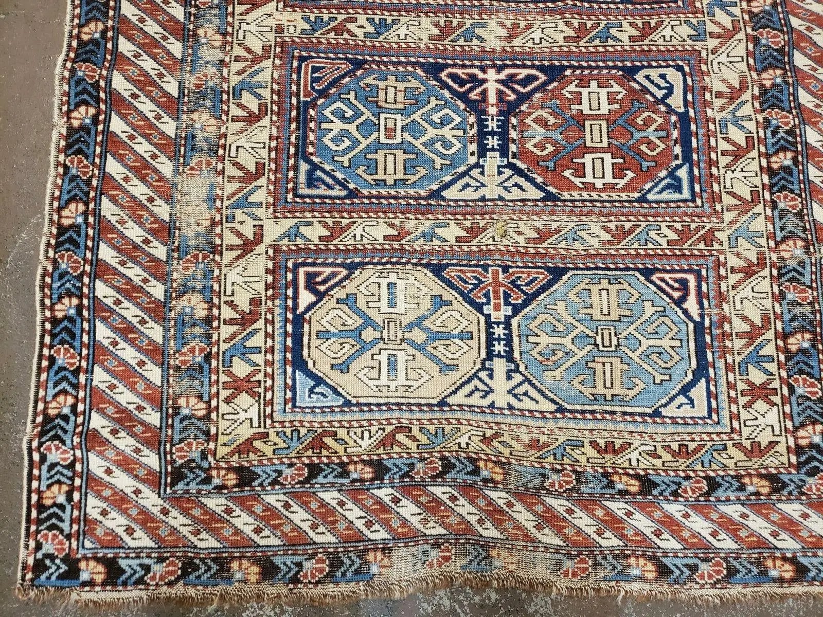 Antique Caucasian Rug 3x5, Shirvan Kazak Tribal Carpet by Jewel Rugs