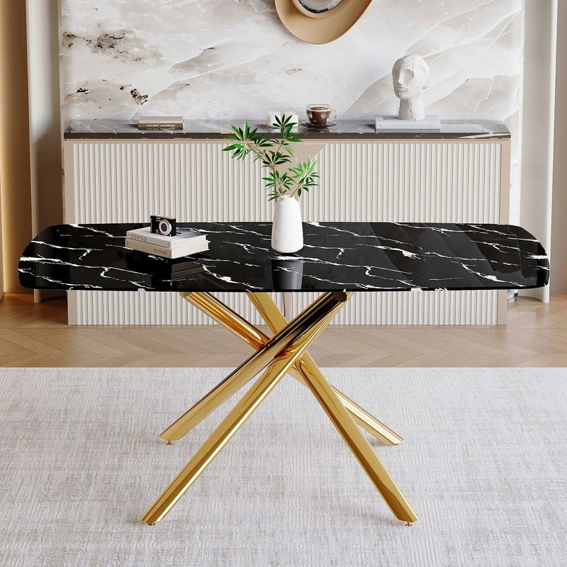 Luxurious Marble Patterned Dining Table With Metal Fork Legs by Unique Piece Furniture