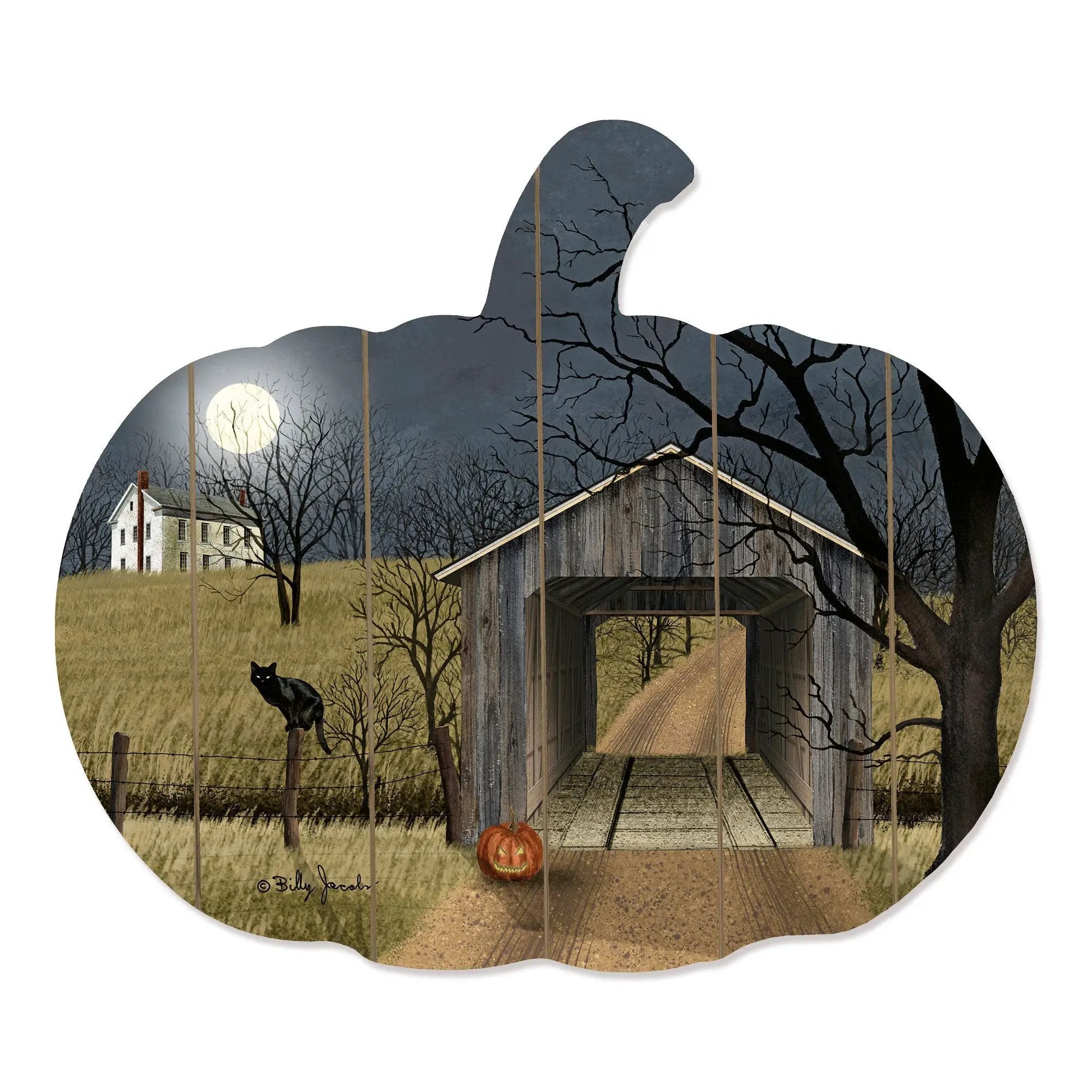 Sleepy Hollow Bridge Printed Wooden Pumpkin Wall Art by HouseOfZazla