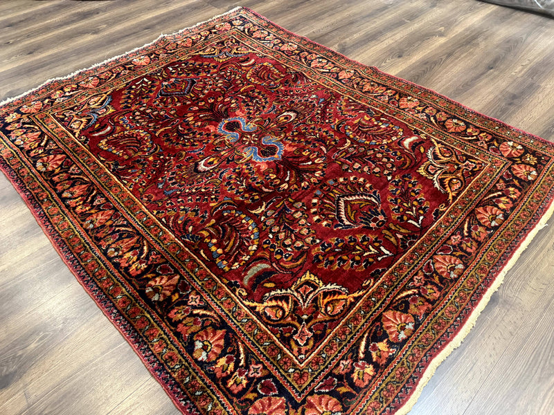 Persian Lilihan Rug 5x6, Red, Floral, Antique Persian Carpet by Jewel Rugs