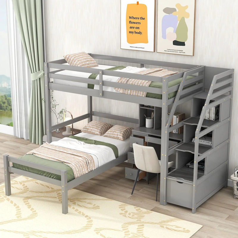 Loft Bed With Stand Alone Bed, Storage Staircase, Desk, Shelves, And Drawers by Unique Piece Furniture