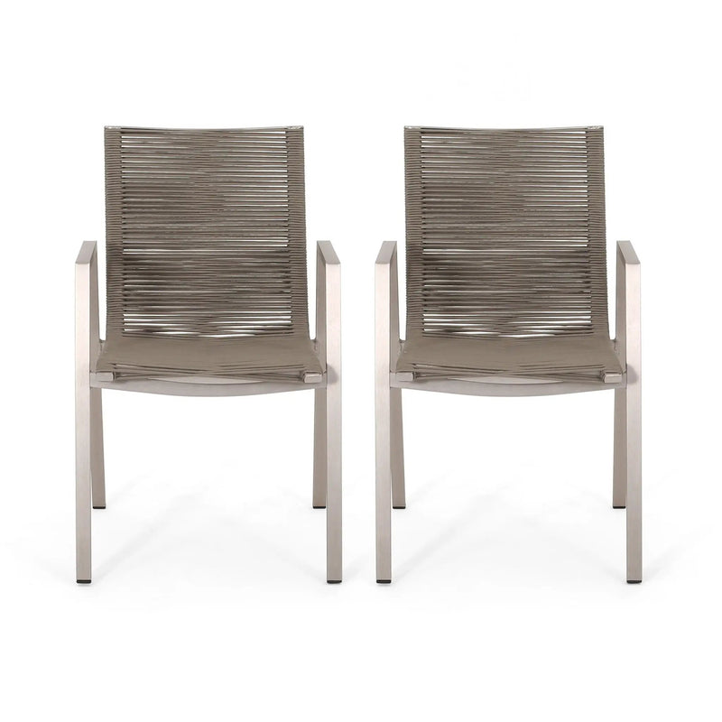 Outdoor Modern Aluminum Dining Chair Set With Rope Sea (Set of 2) by HouseOfZazla