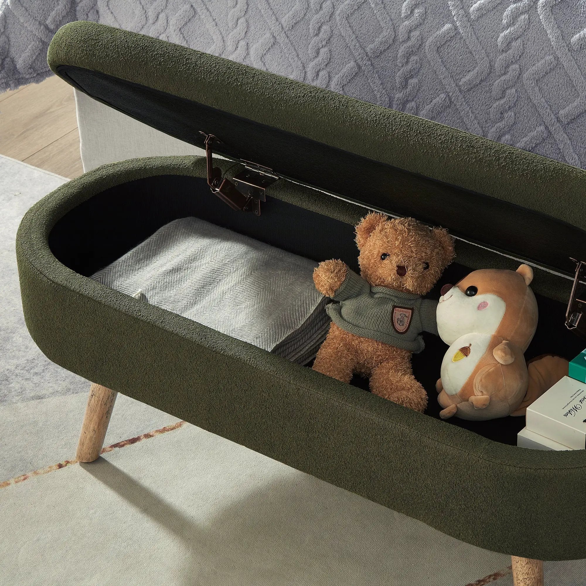 Luxury Oval Boucle Storage Ottoman Bench by HouseOfZazla