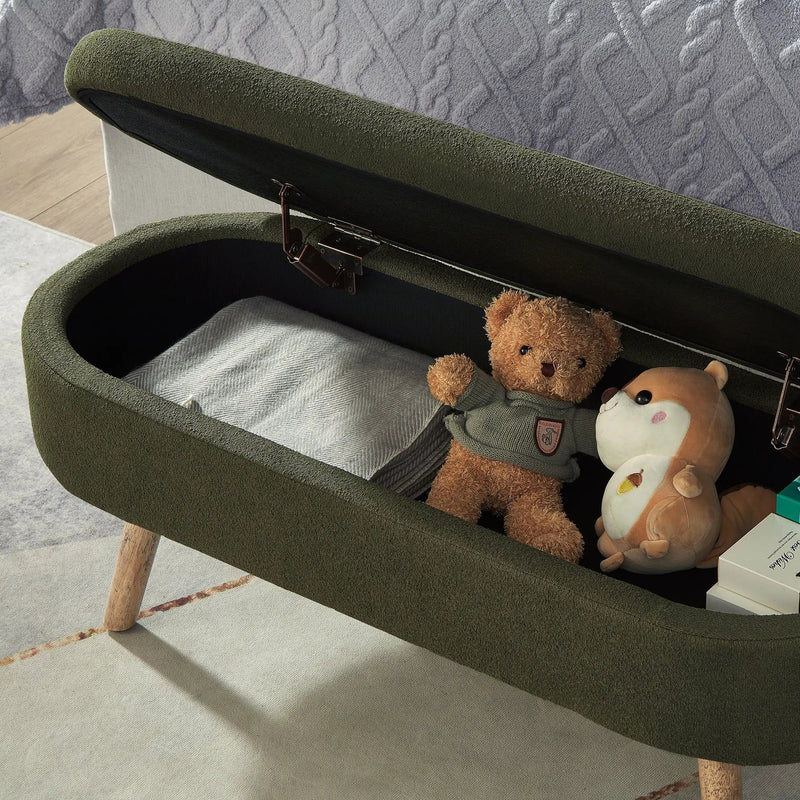 Luxury Oval Boucle Storage Ottoman Bench by HouseOfZazla