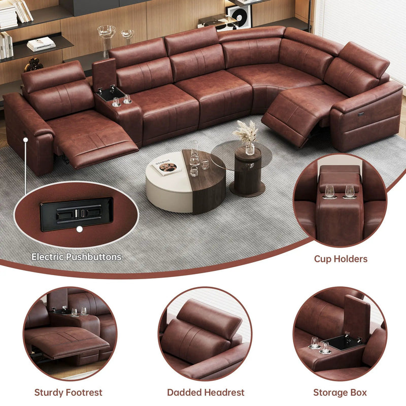 6 Piece Modular Sectional Sofa With 2 Cup Holders, Adjustable Recliners - Dark Brown by HouseOfZazla