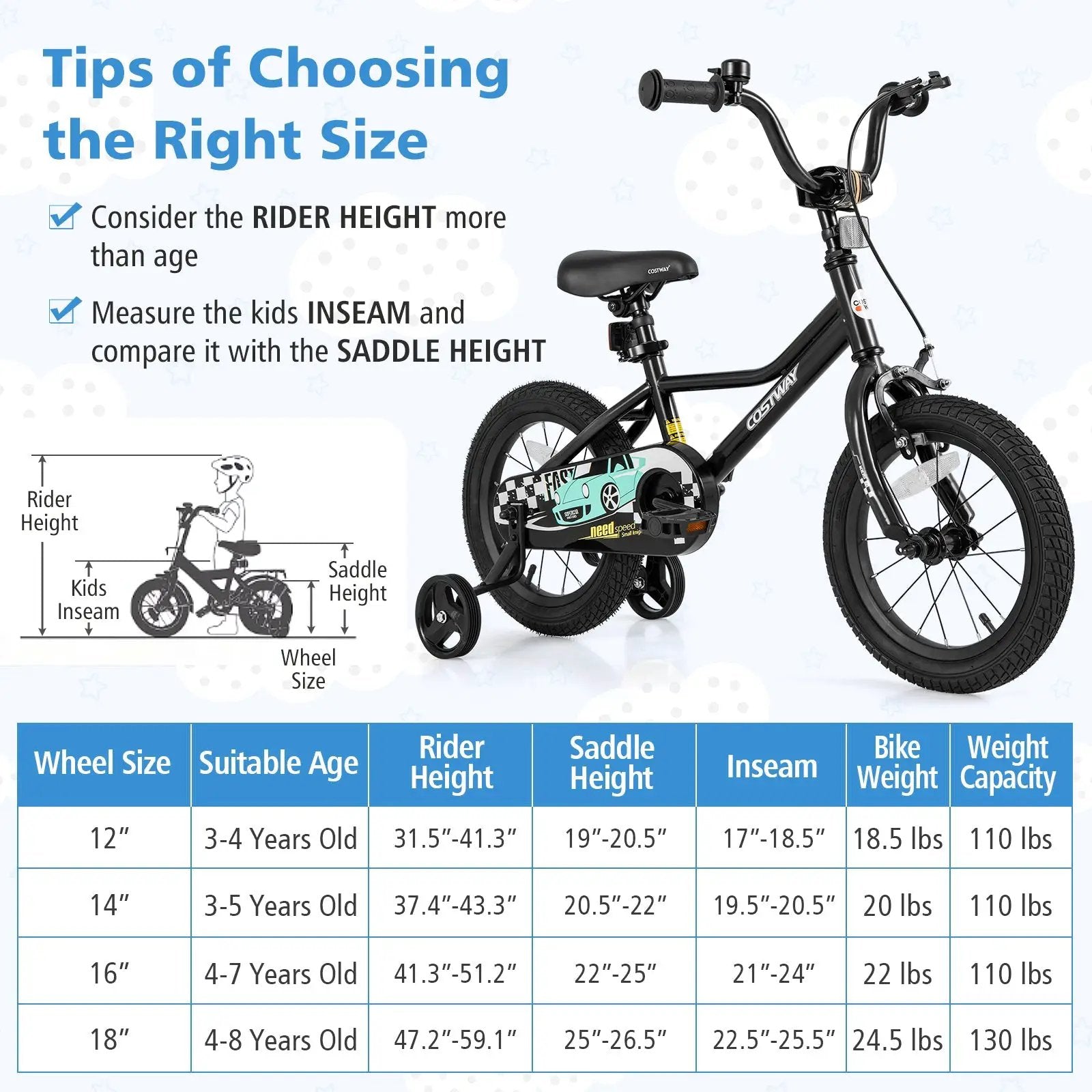 14 Inch Kids Bike Adjustable for 3-5 Years Old with Low-Step Frame by DirectDeals