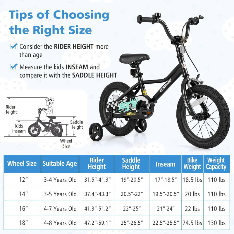 14 Inch Kids Bike Adjustable for 3-5 Years Old with Low-Step Frame by DirectDeals