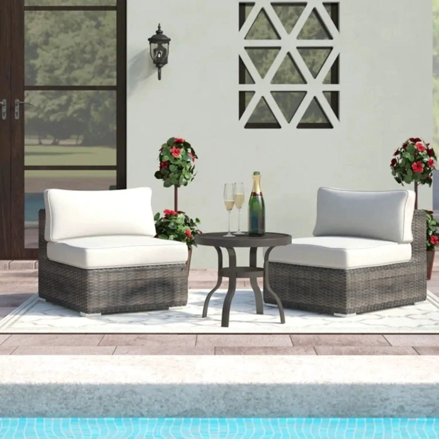 Wide Armless Outdoor Chairs With Cushions (Set of 2) by HouseOfZazla