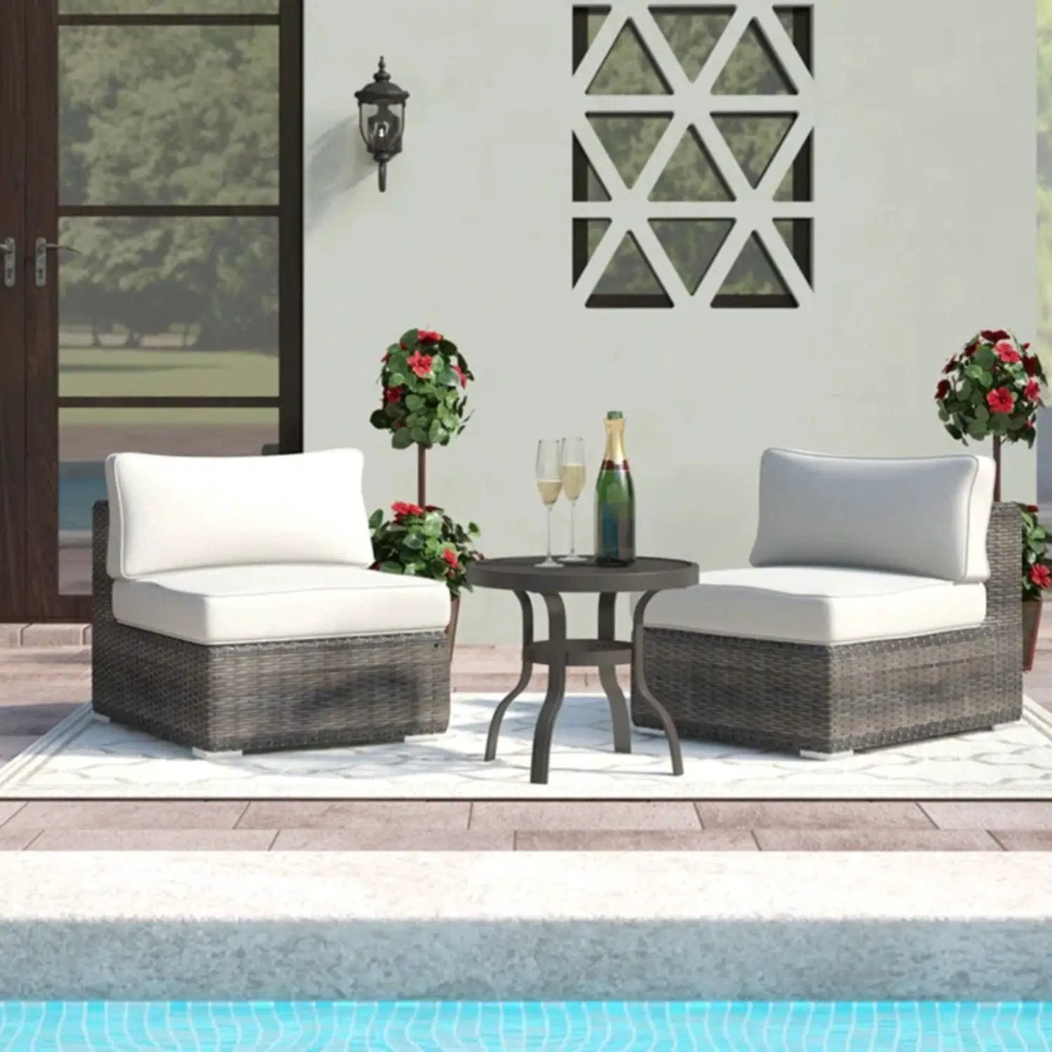 Wide Armless Outdoor Chairs With Cushions (Set of 2) by HouseOfZazla