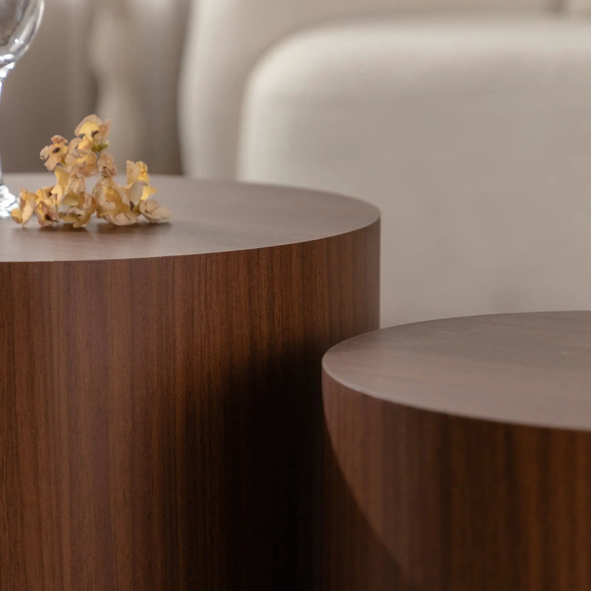 Nesting Coffee Table Set of 2 Round Wooden Tables by HouseOfZazla