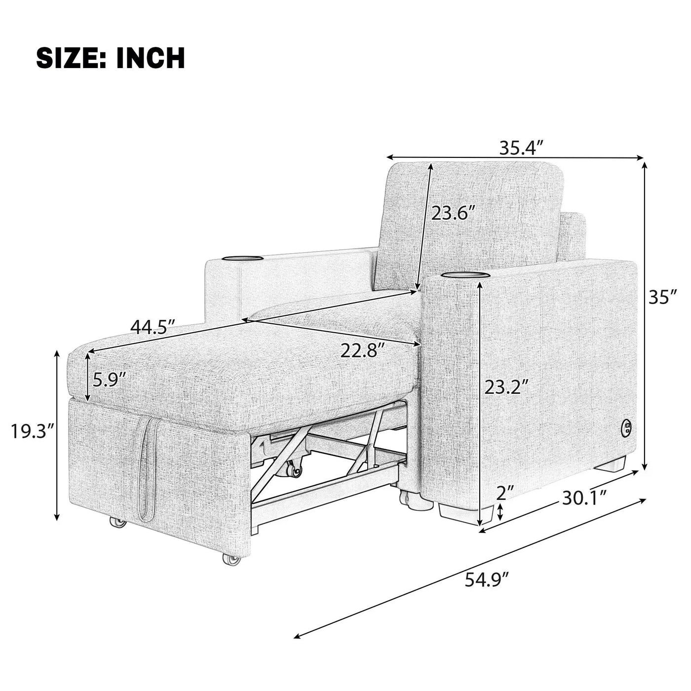 Single Pull Out Sofa Bed With USB Ports And Cup Holders by HouseOfZazla