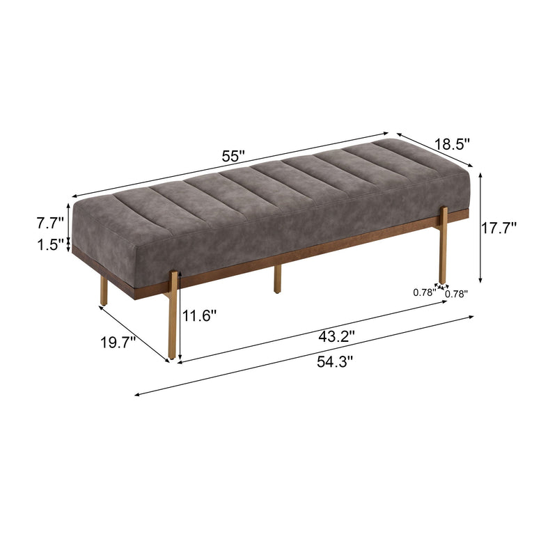 Thorian Luxury Upholstered Ottoman Bench with Channel Tufting and Metal Base by HouseOfZazla