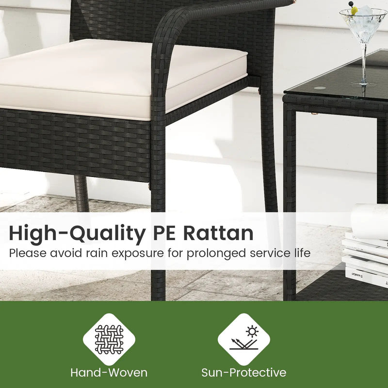 3 Piece Patio Furniture Set with Seat Cushions and Tempered Glass Tabletop by DirectDeals
