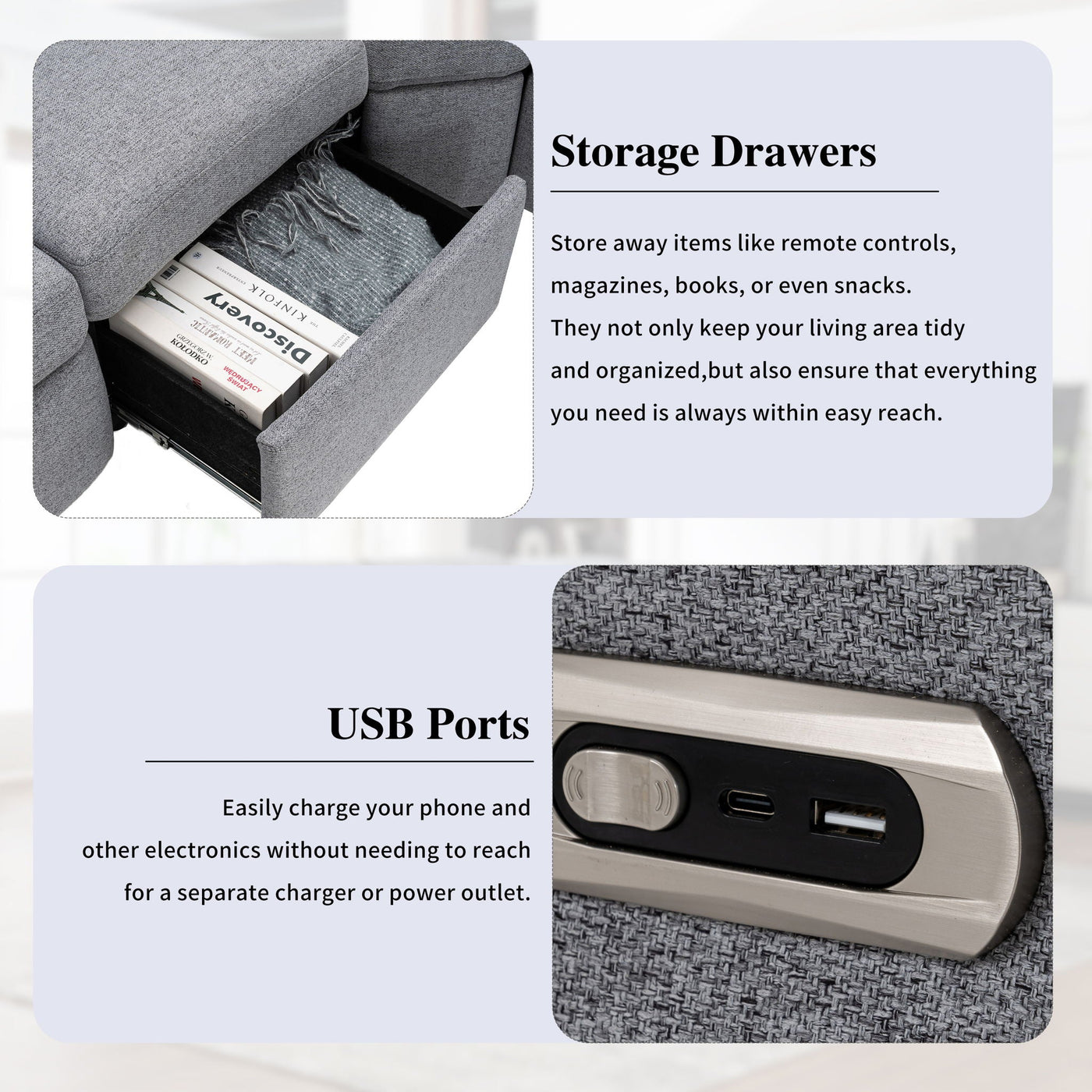 Power Recliner Sectional Sofa Home Theater Reclining Sofa With Two USB Ports, Two Storage Drawers For Living Room by HouseOfZazla