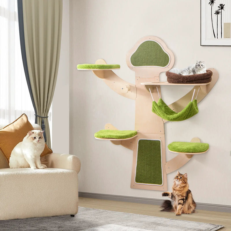 Wall-Mounted Cat Tower Cat Wall Shelves Furniture with Bed-Green by DirectDeals