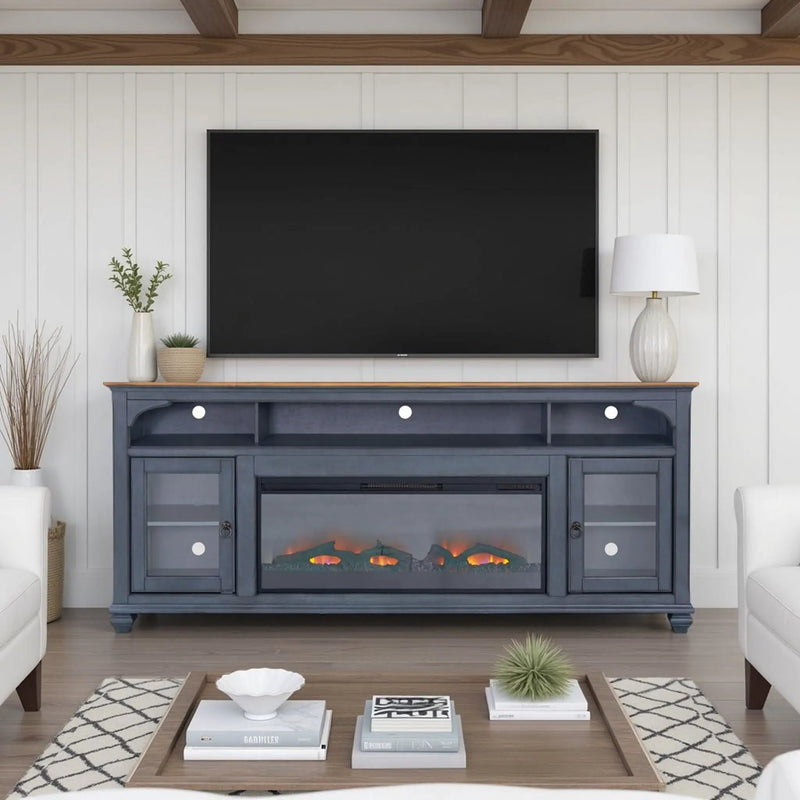 Fireplace TV Stand For TVs Up To 95" - Blue by Unique Piece Furniture