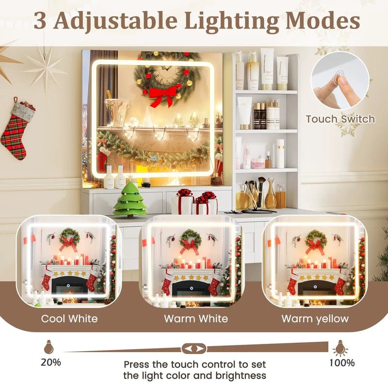 Vanity Set with Mirror and 3 Lighting Modes and Adjustable Brightness-White by DirectDeals