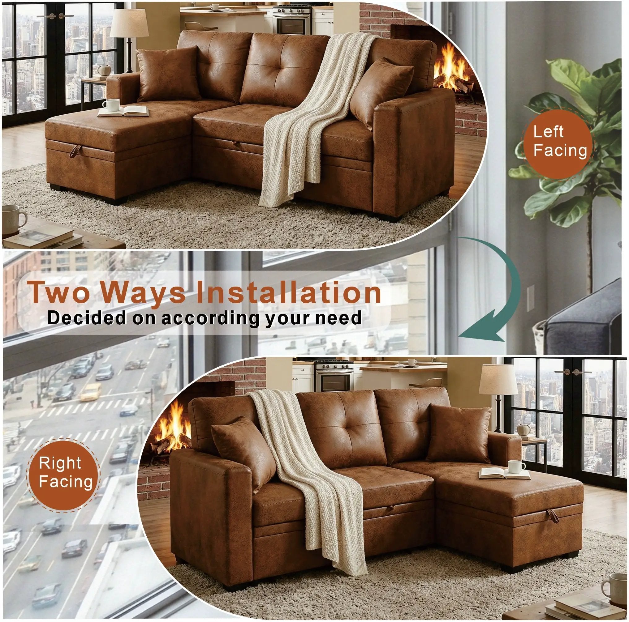 Reversible Chaise Sleeper Sofa with Pull-Out Bed by HouseOfZazla