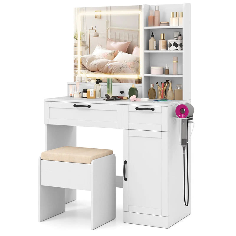 Vanity Set with Mirror and 3 Lighting Modes and Adjustable Brightness-White by DirectDeals