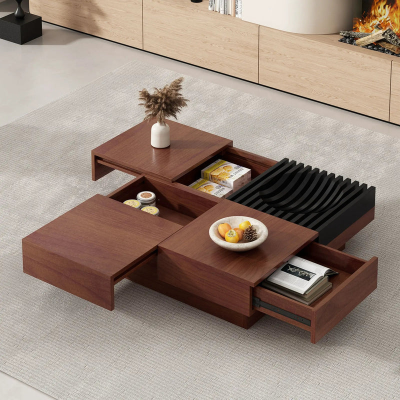 Italian Retro Inspired Acacia Wood Storage Coffee Table - Brown / Black by HouseOfZazla