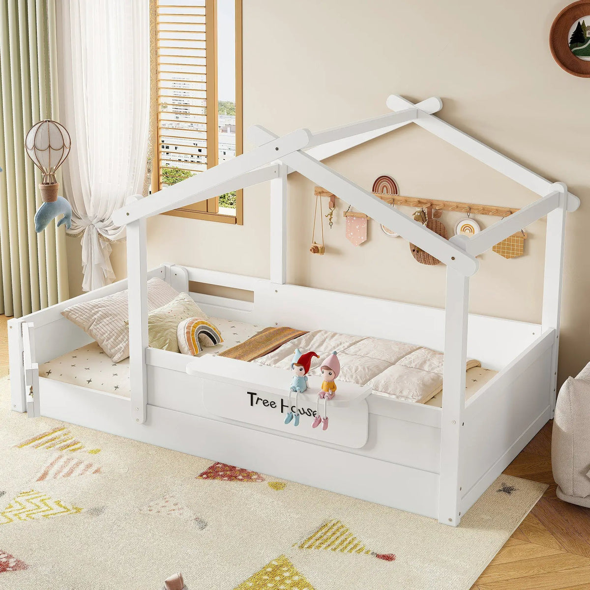 Twin Size Floor Bed with Guardrails and Roof by HouseOfZazla
