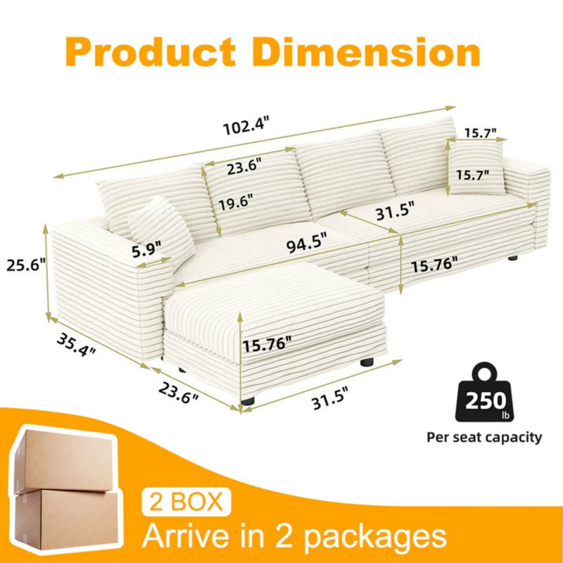 4 Seat Sofa With Soft Pillows And Movable Ottoman by HouseOfZazla