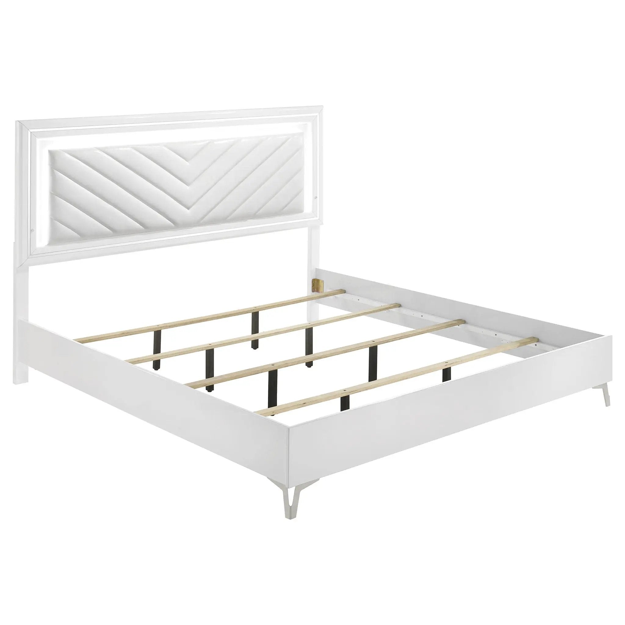 Cassia Eastern King LED Panel Bed White High Gloss by Unique Piece Furniture