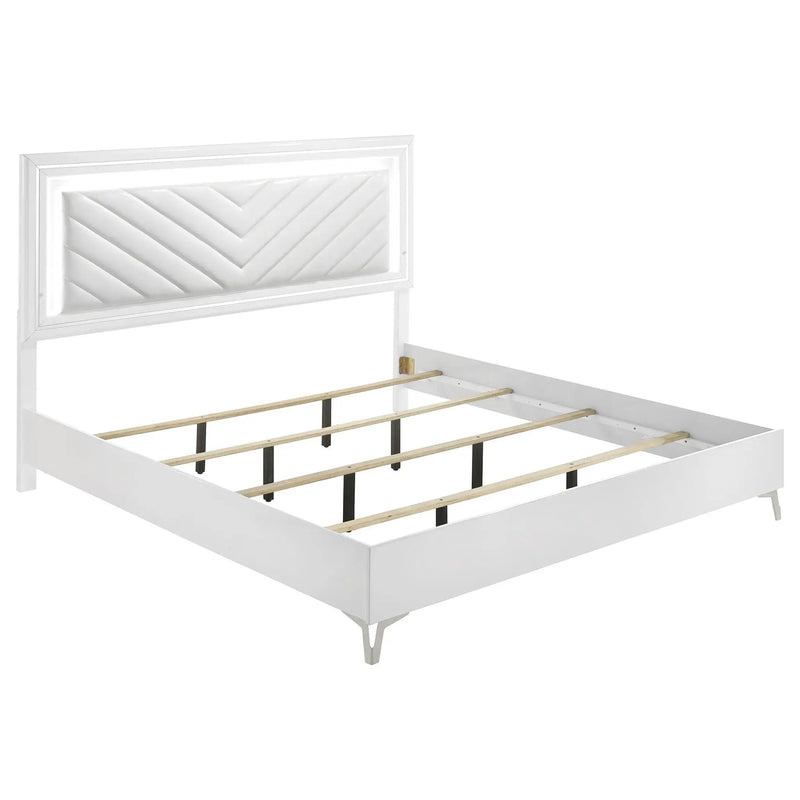 Cassia Eastern King LED Panel Bed White High Gloss by Unique Piece Furniture
