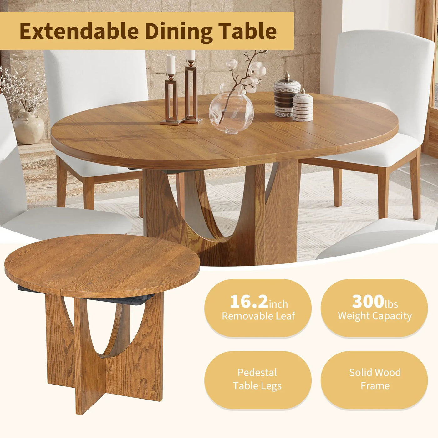 Topmax - 5 Piece Modern Extendable Round Dining Table Set With Removable Leaf For Small Places by Unique Piece Furniture