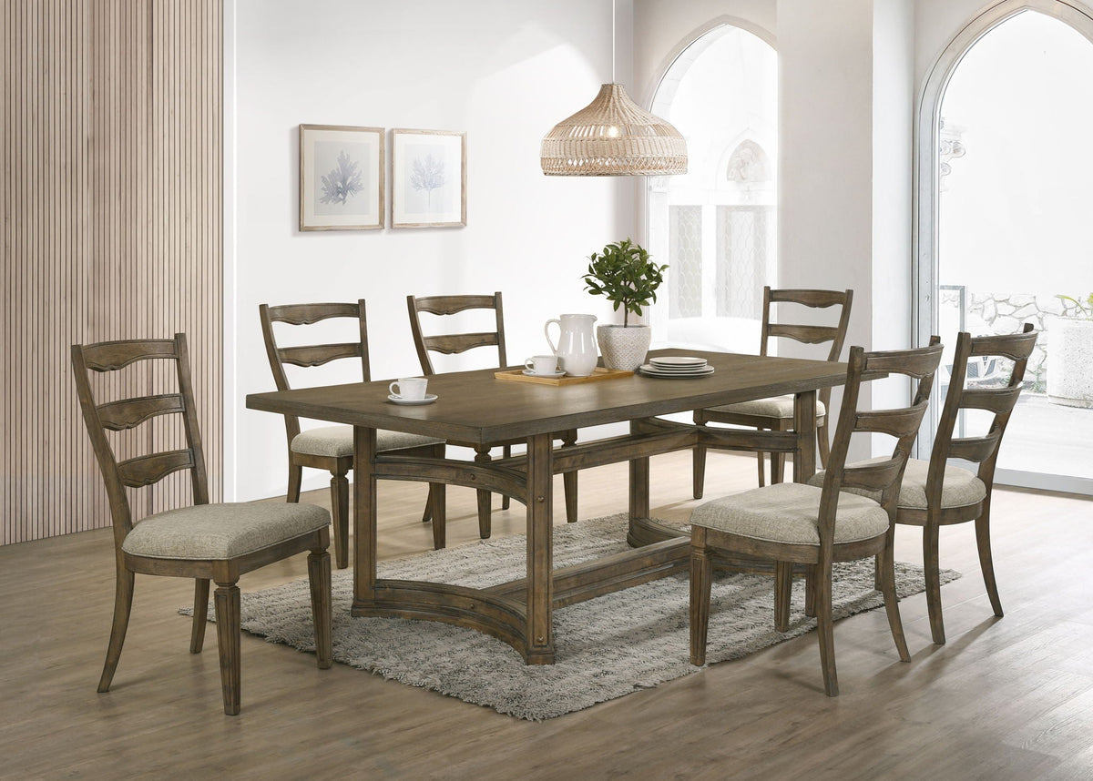 Parfield 7-Piece Dining Room Set with Fabric Seats - Light Brown Oak
