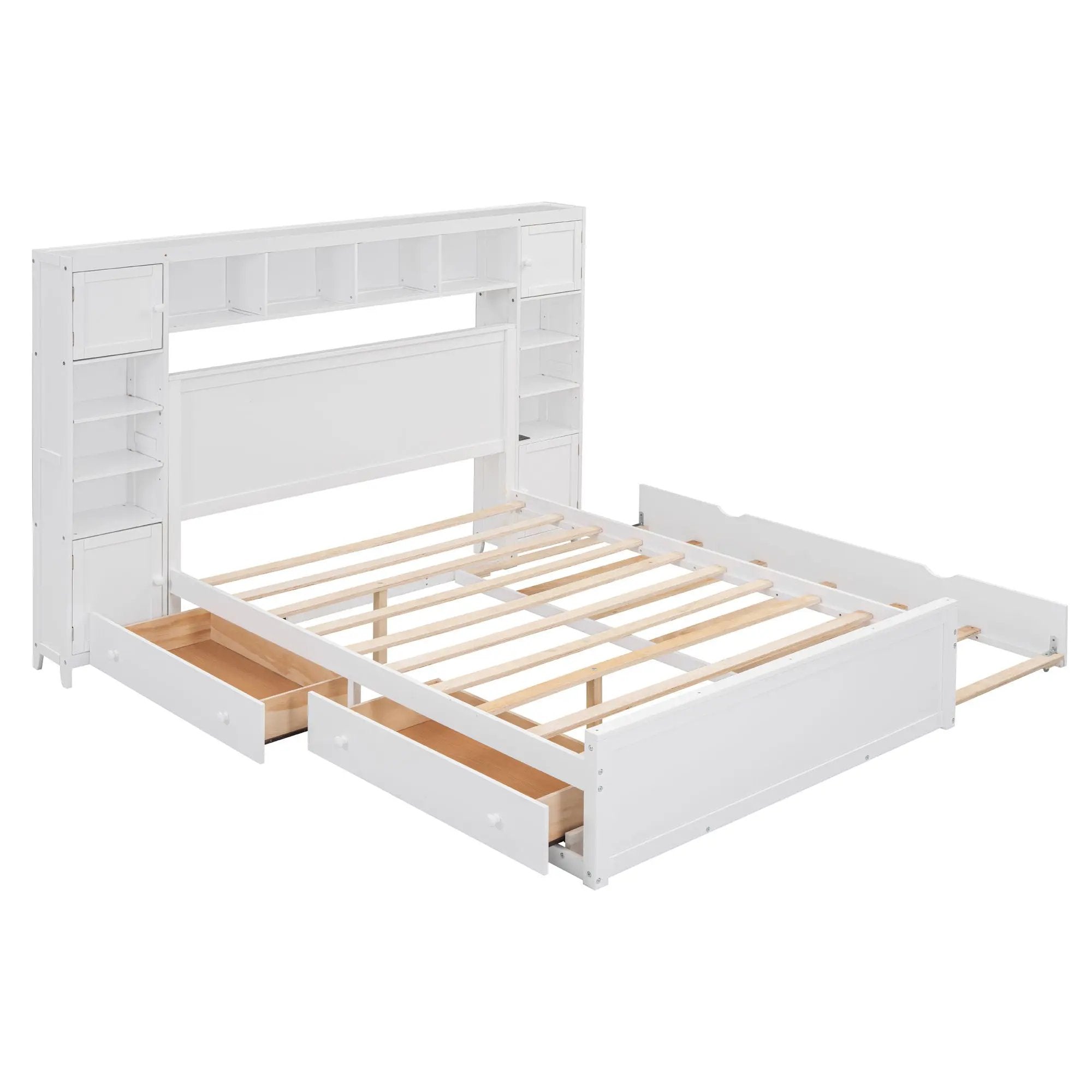 Bed With All In One Cabinet, Shelf And Sockets, Twin Long Trundle by HouseOfZazla