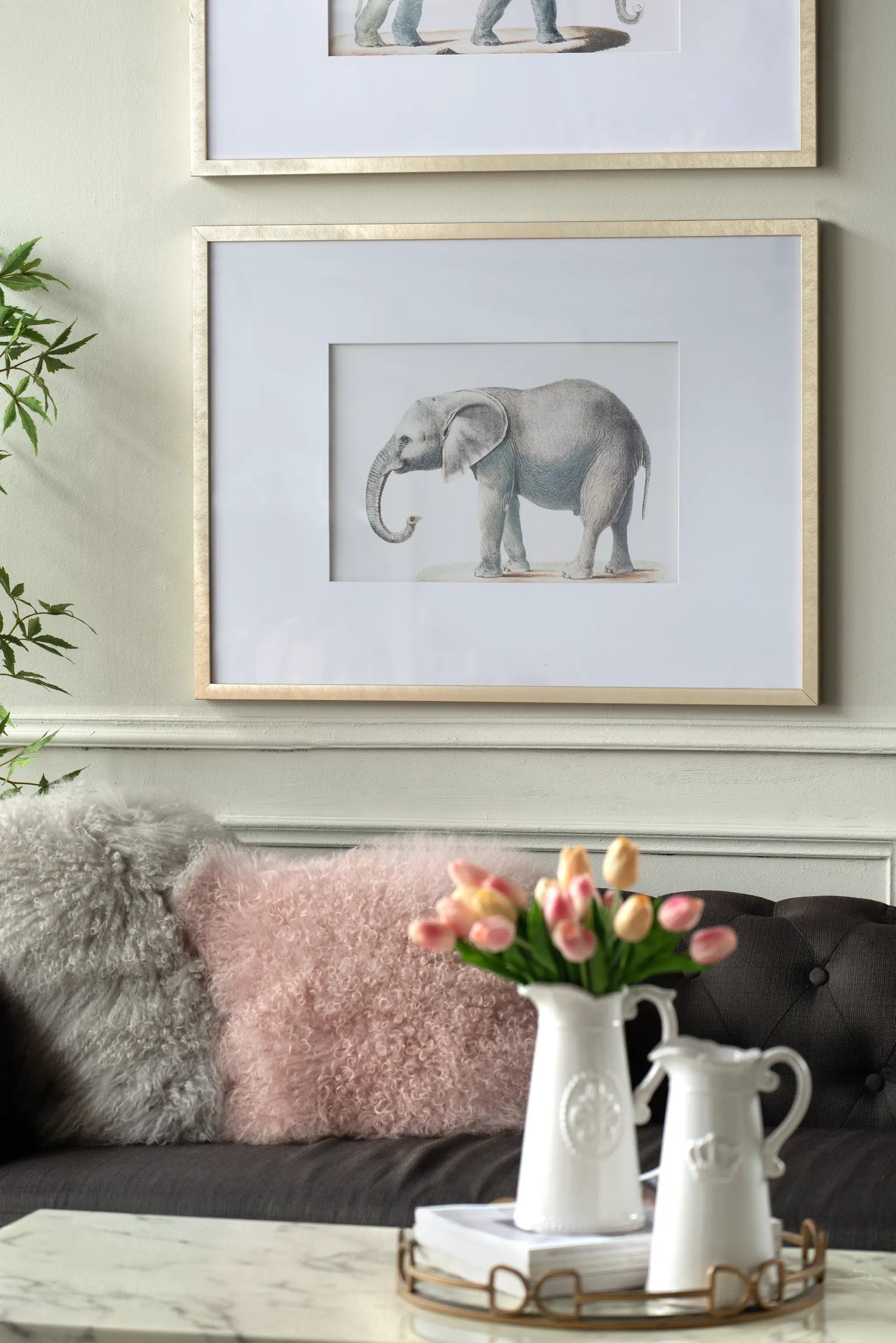 23.6x31.5" Fake Elephant Pencil Drawings, Set of 2 by HouseOfZazla