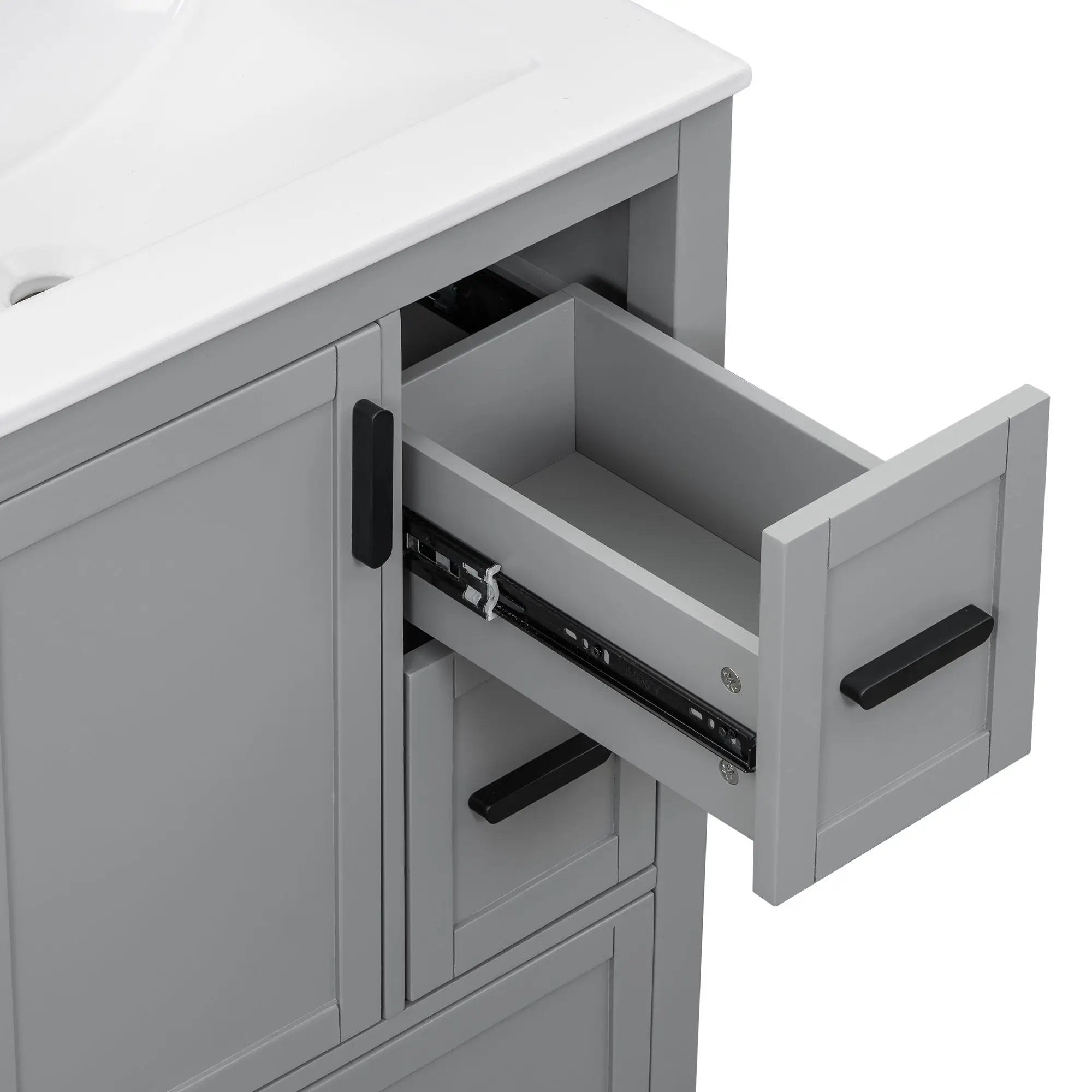 Bathroom Vanity With Sink, Soft Close Door, Double Layer Door Shelf And 3 Drawers - Gray by HouseOfZazla