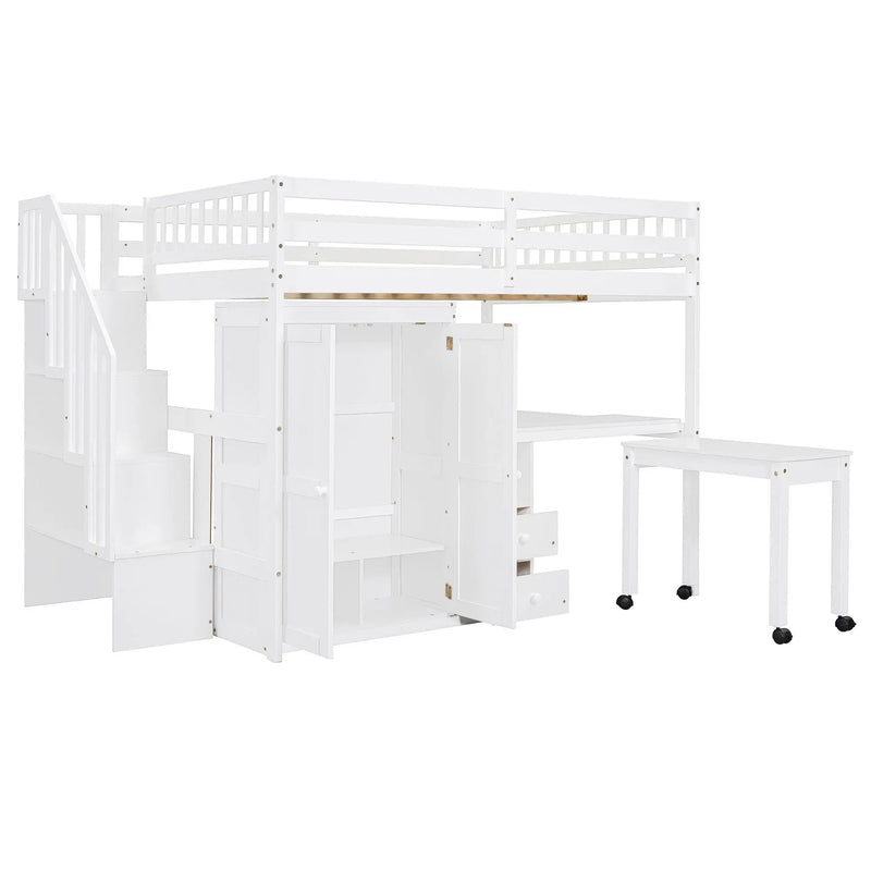 Loft Bed With Stairs, Bookshelf, Drawers, Desk & Wardrobe, Space Saving Multifunctional Furniture by HouseOfZazla