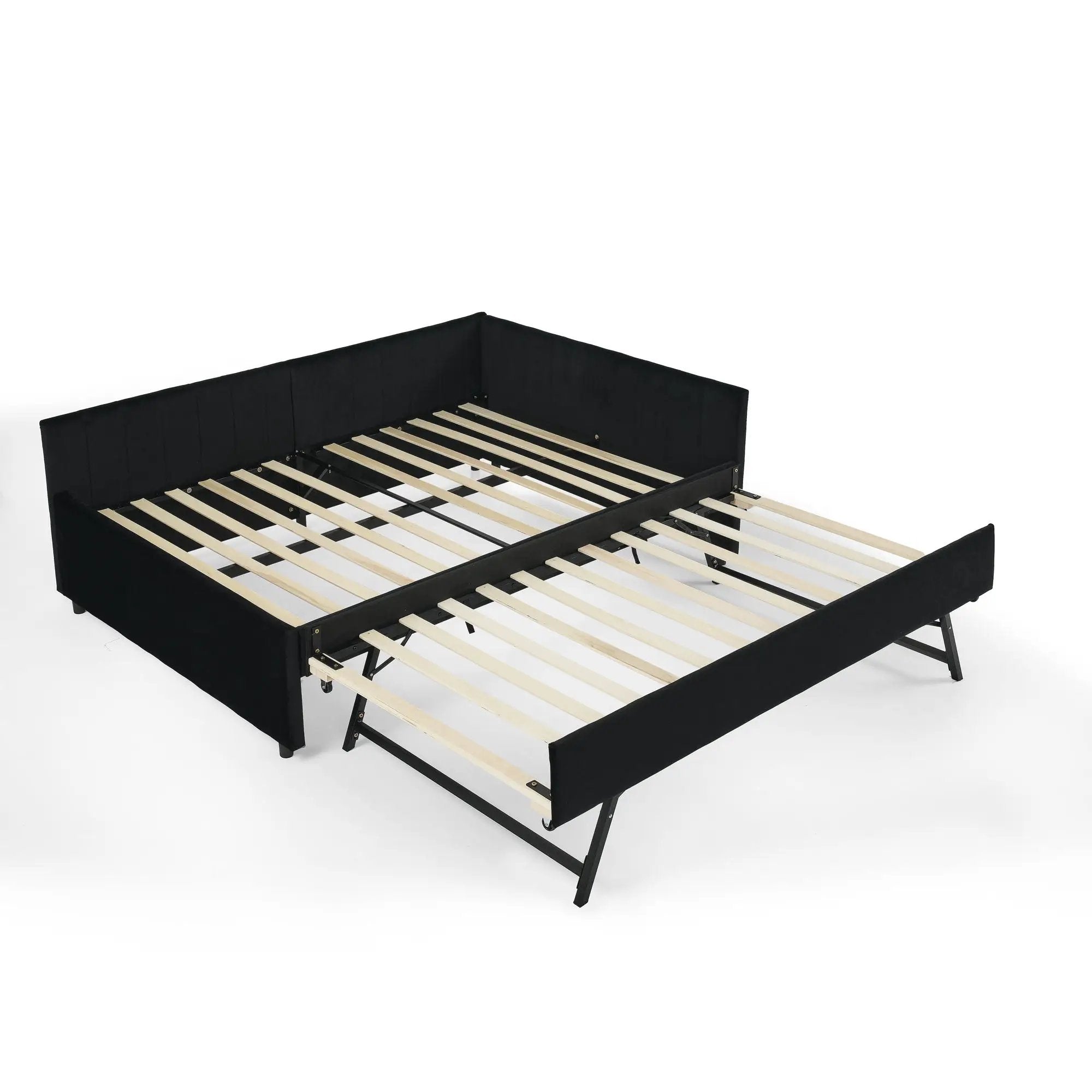 Full Size Upholstered Daybed With Trundle, Tufted Backrest And Armrests - Black by Unique Piece Furniture