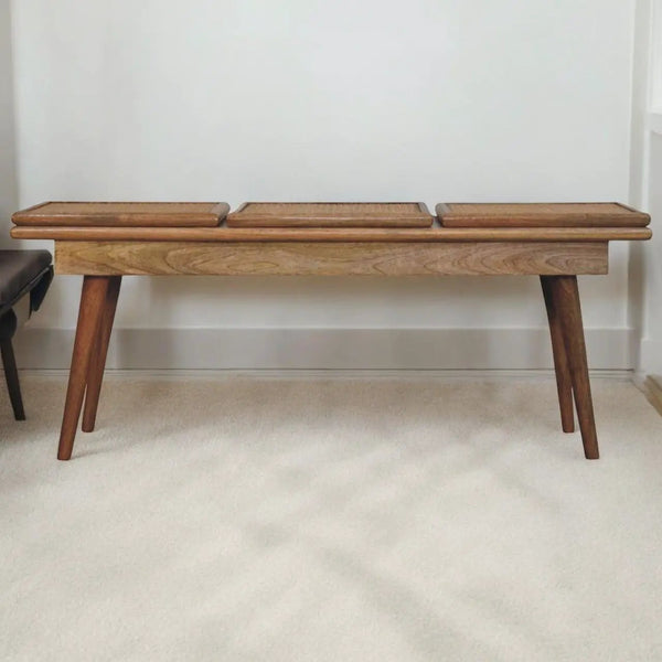 Larissa - Triple Accent Cane Bench - Beige