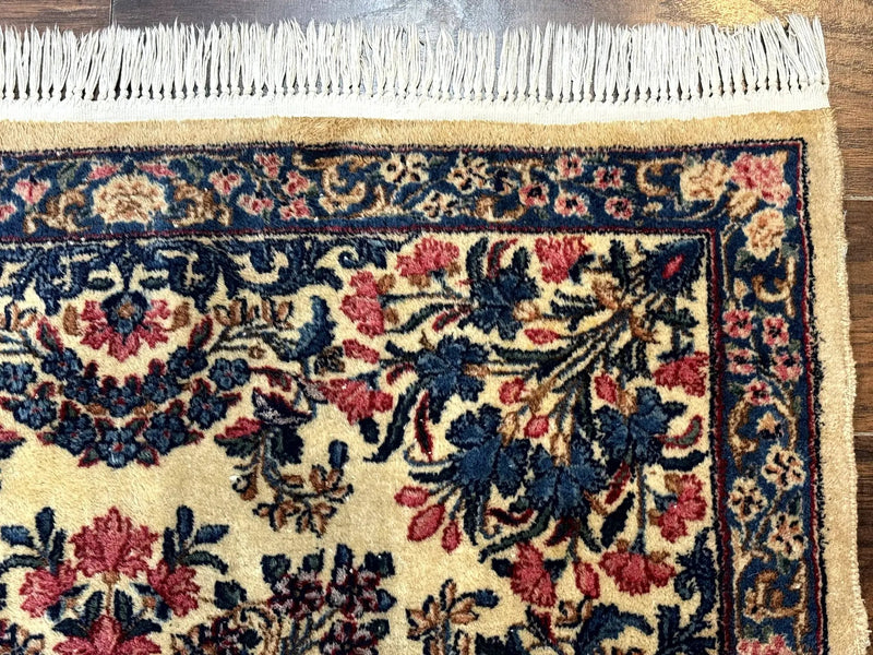 Square Persian Kerman Rug 4x4, Ivory Blue Pink, Handmade, Fine 225 KPSI by Jewel Rugs