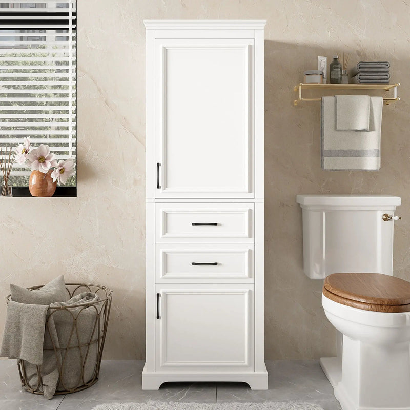 Freestanding Bathroom Vanity Tall With Damping Hinge Doors, Adjustable Shelves - White by HouseOfZazla