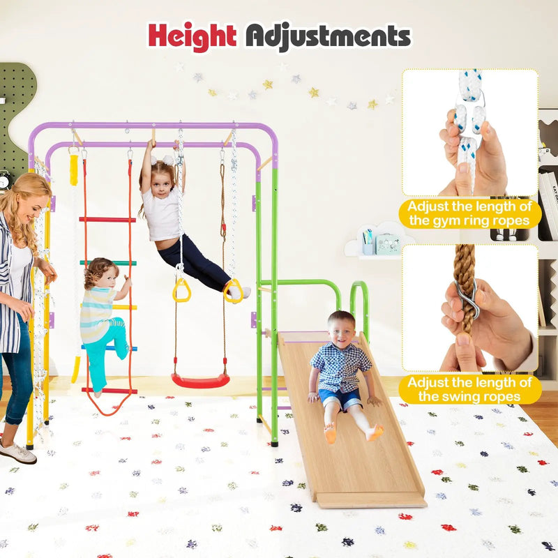 Metal Indoor Jungle Gym 8-in-1 Climbing Playset with Monkey Bars-Multicolor by DirectDeals