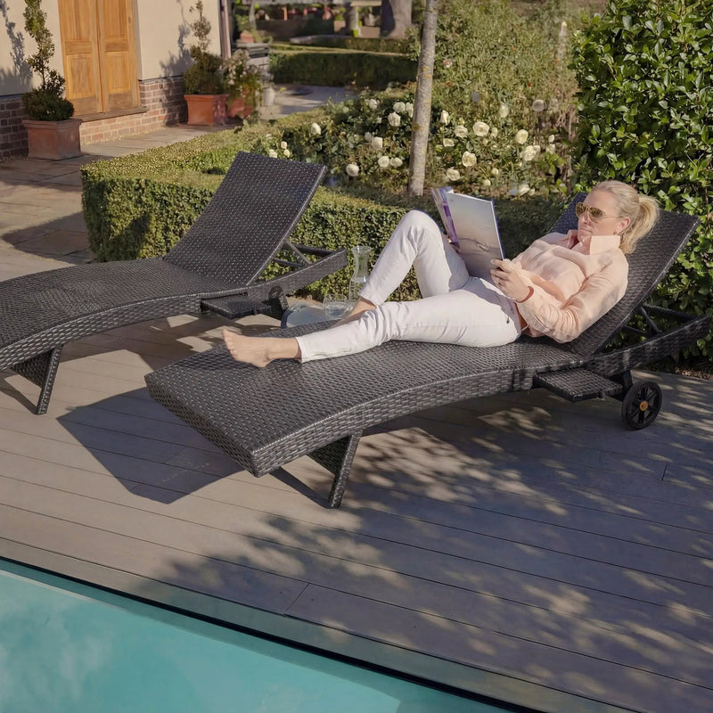 K&K 80'' Patio Wicker Chaise Lounge Chairs Set of 2 by HouseOfZazla