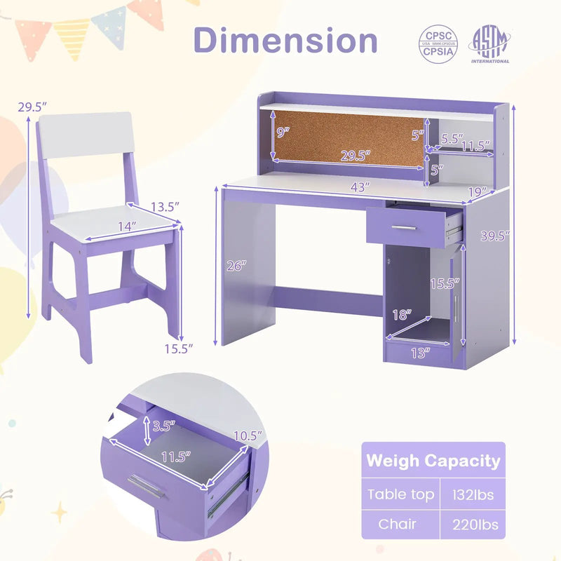Kids Study Desk and Chair Set Student Table and Chair by DirectDeals
