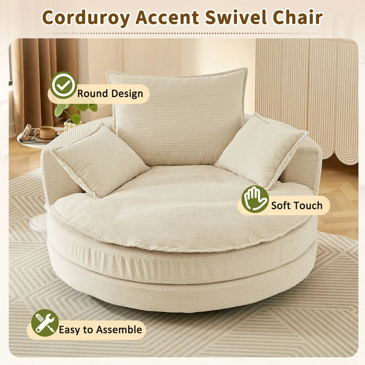 360° Swivel Accent Barrel Chair With Dual Layer Cushion And 3 Removable Pillows by HouseOfZazla