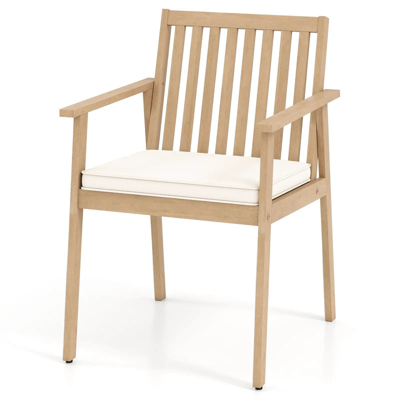 2 Pieces Patio Dining Chairs Outdoor Acacia Wood Chairs with Removable Padded Cushion by DirectDeals