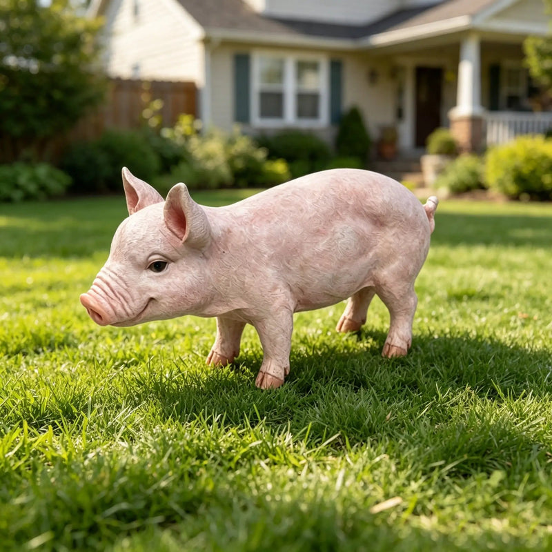 Cheerful Beige Pig Garden Statue by HouseOfZazla